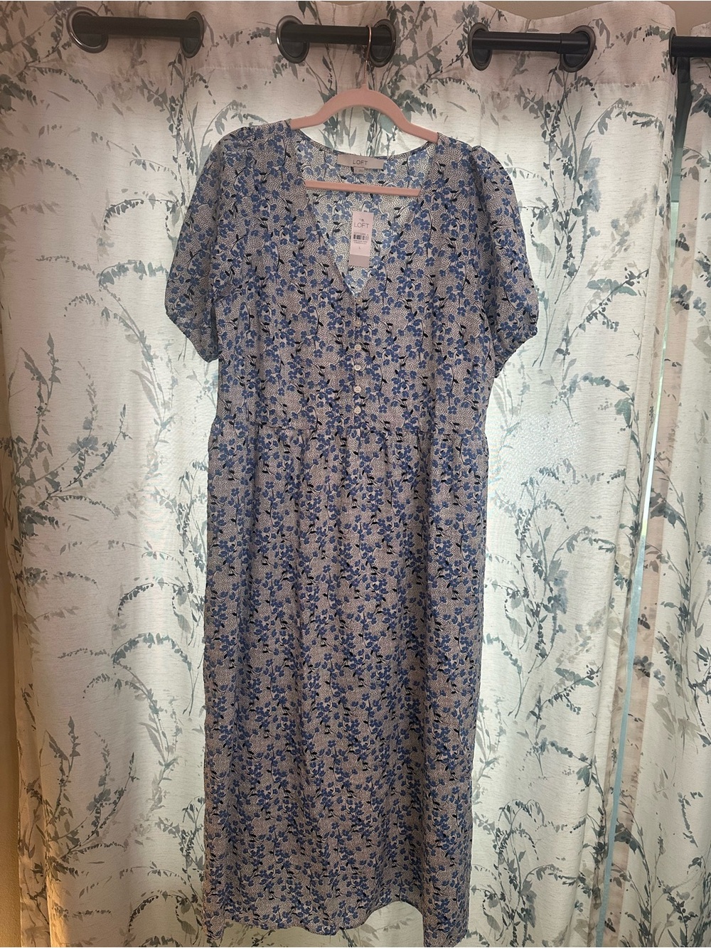 LOFT Blue and White Floral Maxi Dress